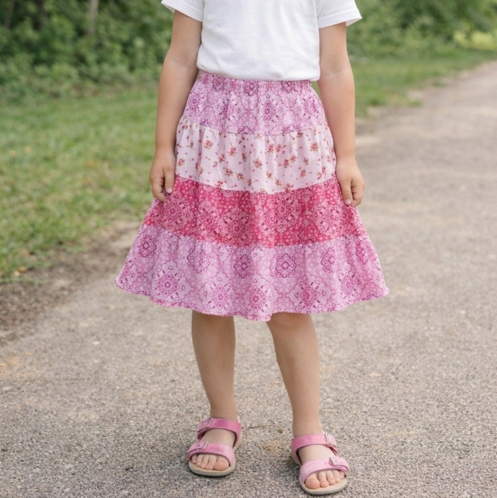 IZ Beyer California tiered Patchwork Skirt Girls Size 6 Like New